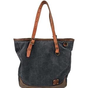 TSD Brand Redwood Tote Navy Cotton Canvas Leather Handles Hand Crafted Bag